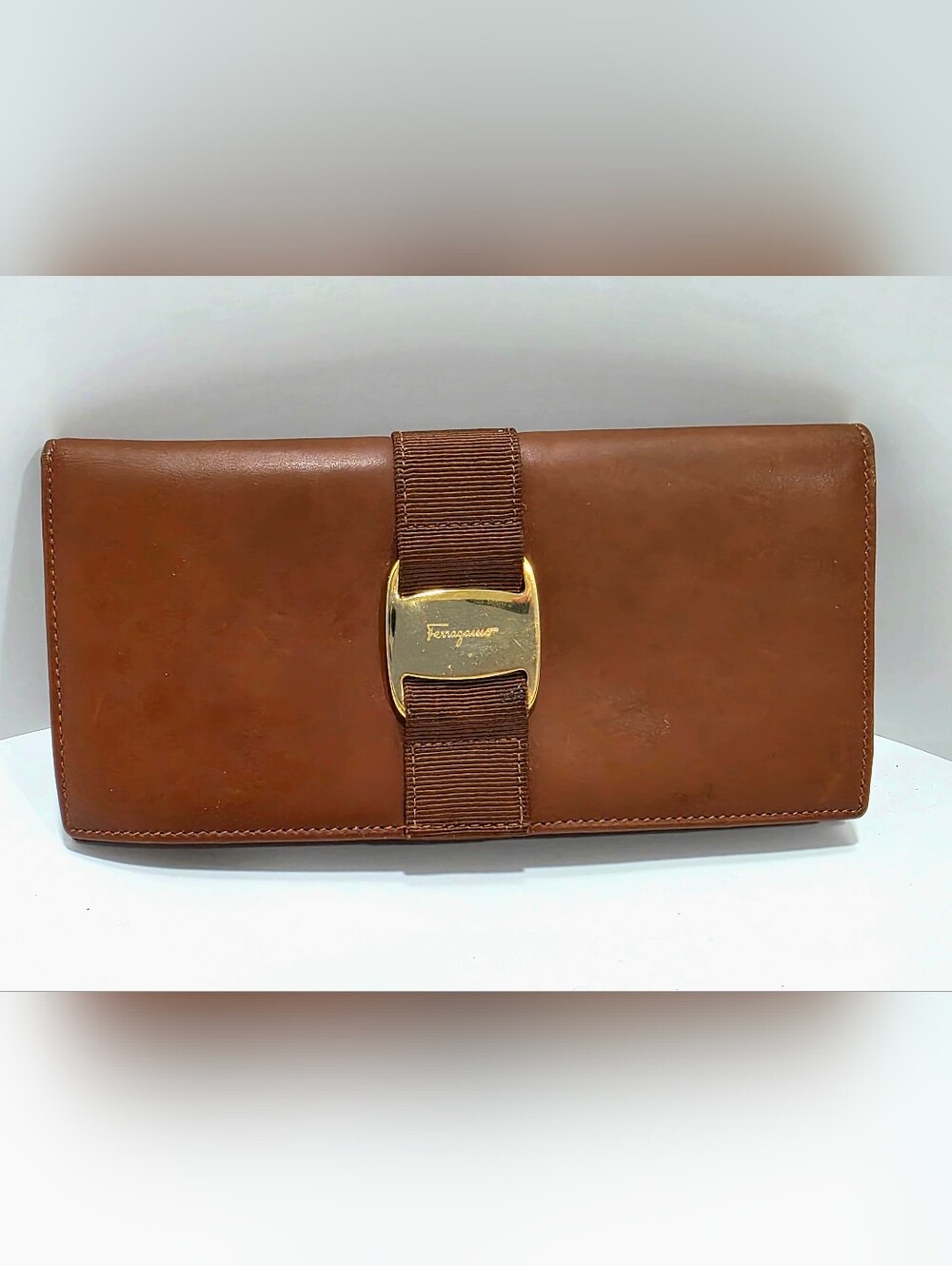 Salvatore Ferragamo Brown Leather Vara Bow Long Wallet